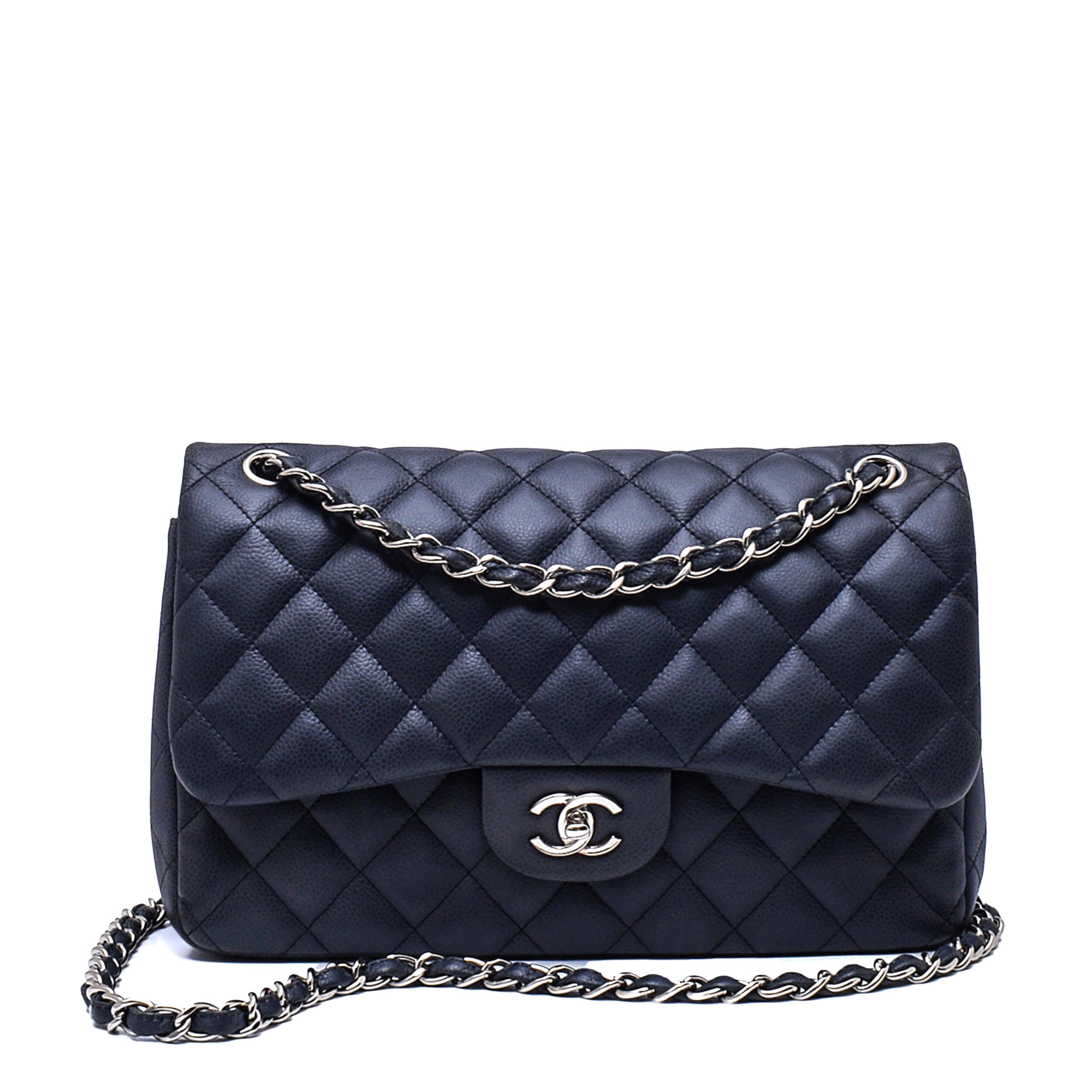 Chanel - Anthracite Jumbo Quilted Caviar Leather Double Flap Bag